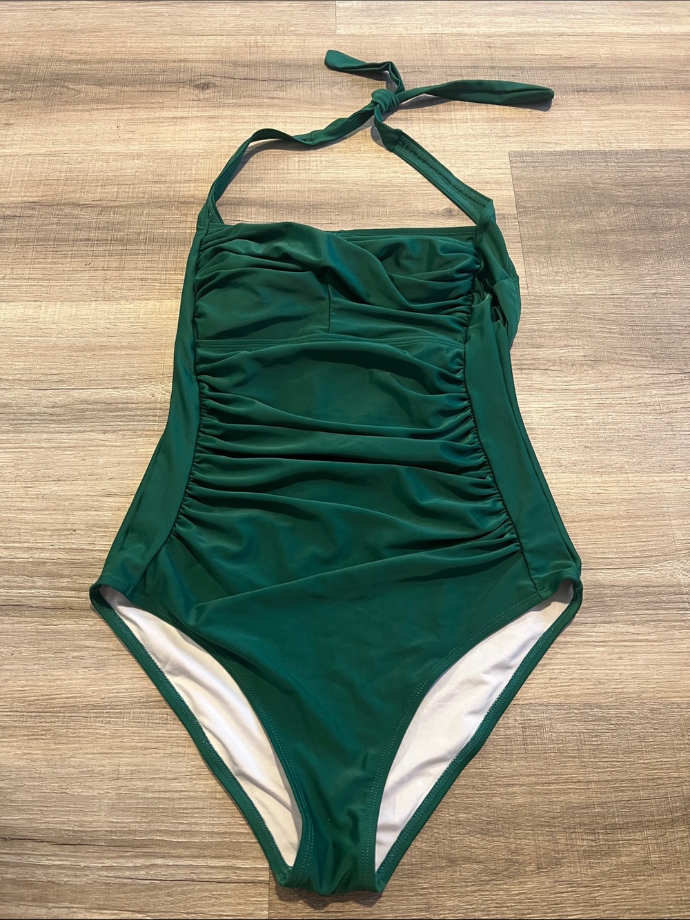 Emerald Green One-Piece Swimsuit - Halter Ruched Design